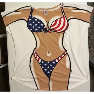 VTG USA Made Body Dreams Oversize Women XL T-Shirt Coverup American Flag Bikini